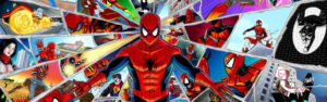 Ilustración vibrante de "The Amazing Spider-Man" mostrando al superhéroe en una variedad de acciones heroicas y escenarios de combate, destacando la diversidad y la riqueza de su colección en Marvel Comics.