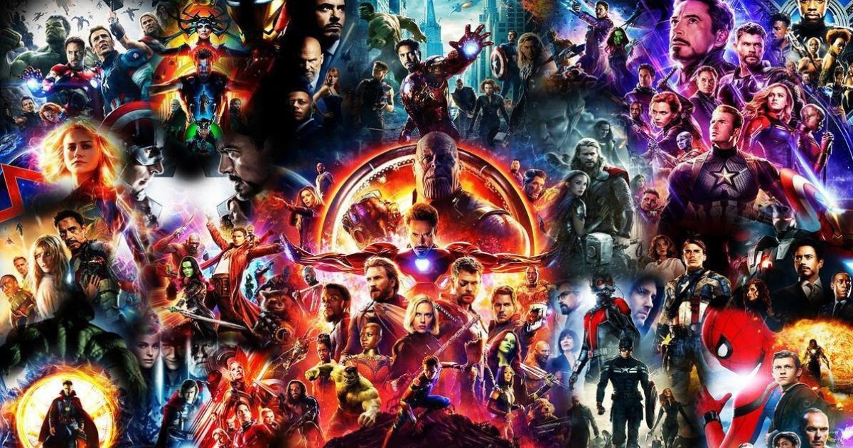 Collage de personajes de los Vengadores en escenas de películas de acción, destacando a Hulk, Thor y el Capitán América.